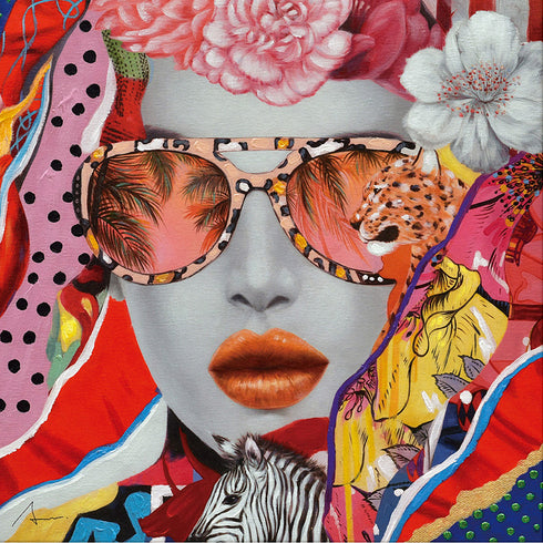 アート 絵画 壁掛け 油絵 63×63cm オイルペイント ワイルドコラージュ.|s3
